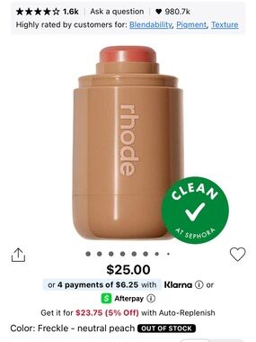 RHODE Neutral Peach Cream Blush Stick
